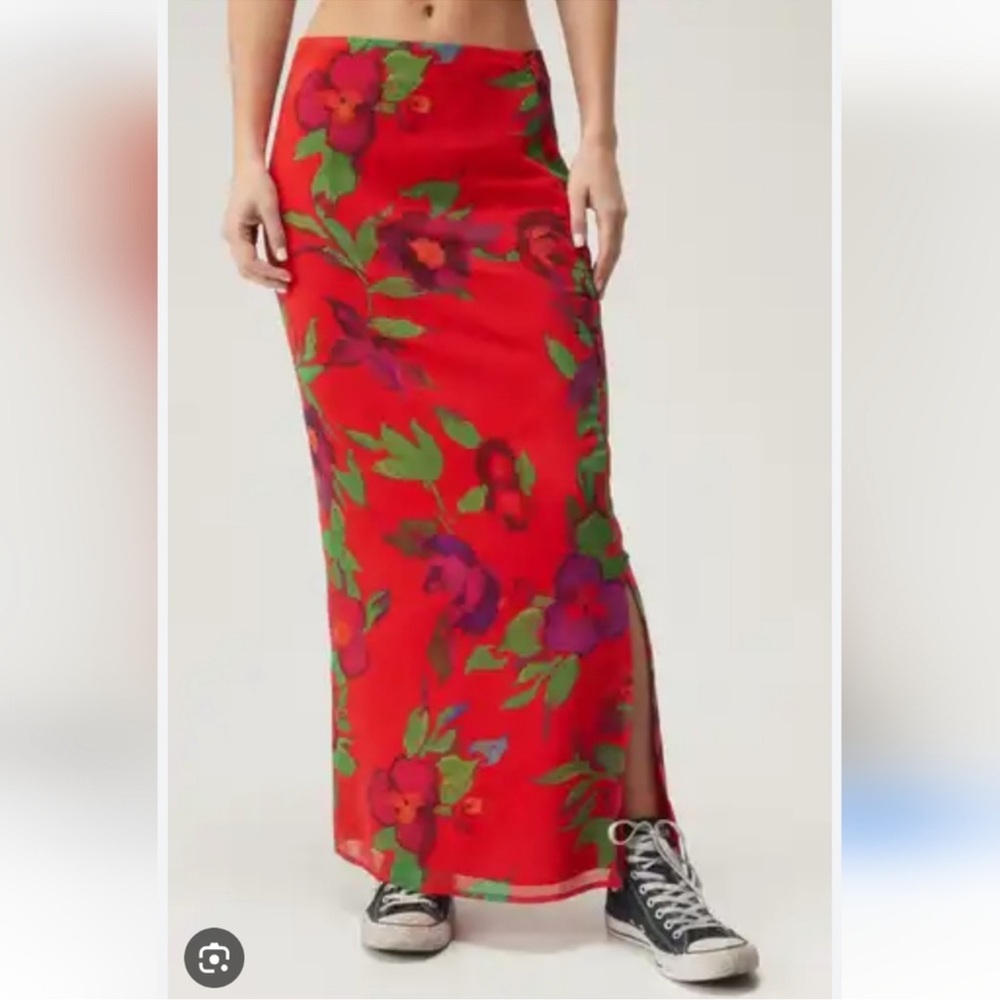 Floral Red Maxi Skirt